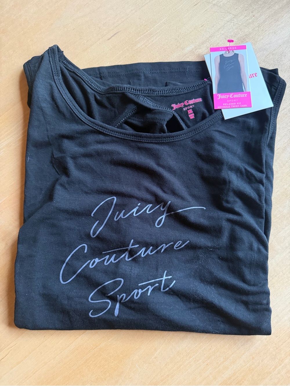 Juicy Couture Black Script Logo keyhole twist tank size XXL